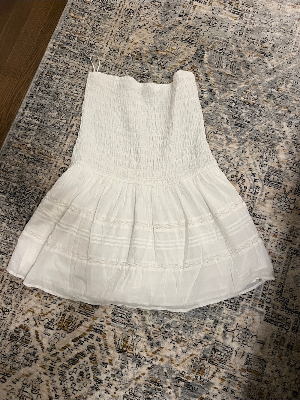 White Smocked Tiered Mini dress